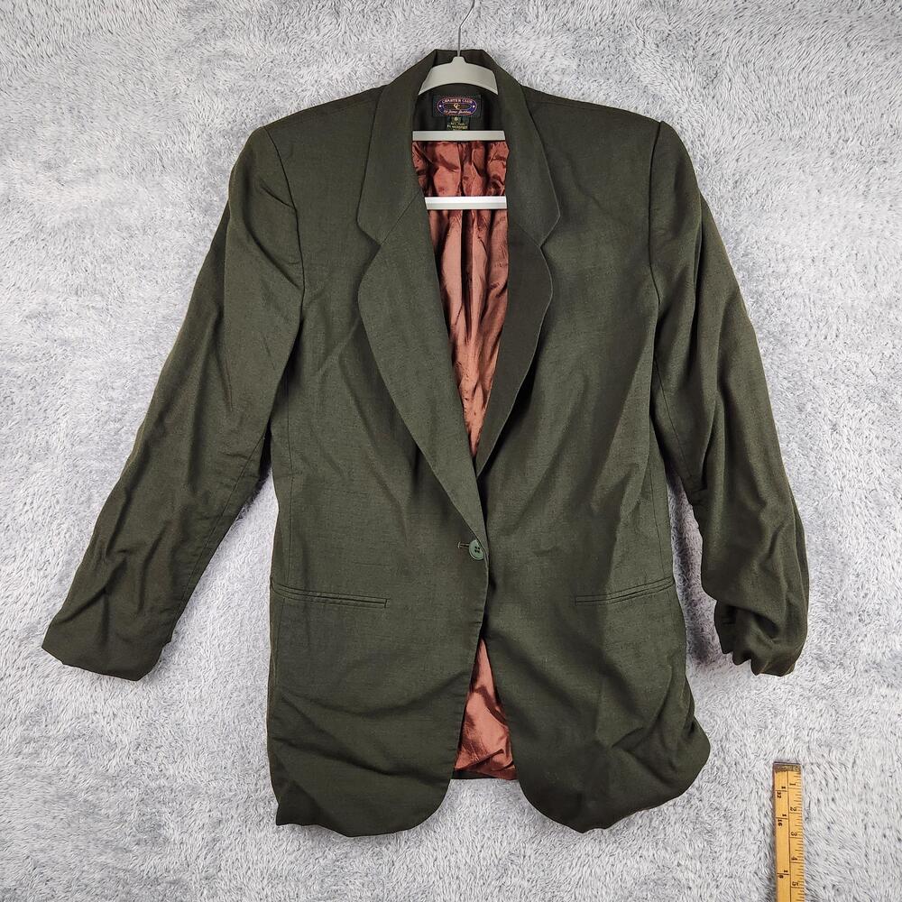 Vintage Charter Club Blazer Womens 6 Green Wool Long One Button Jacket USA 80s